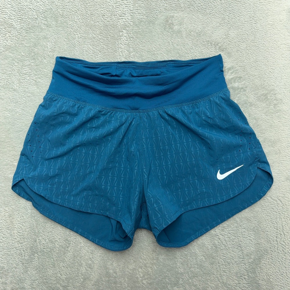 Nike Shorts Womens S Blue Dri-FIT Monogram Print Running Athletic Performance